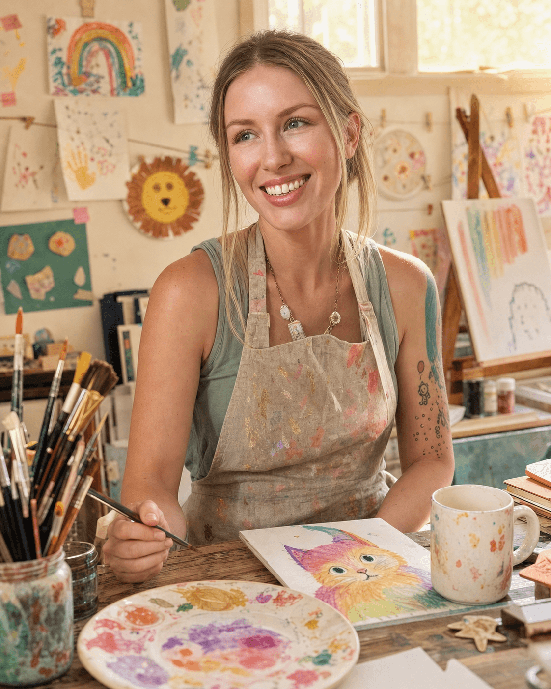 Tiffany at the Little Hands Studio art table